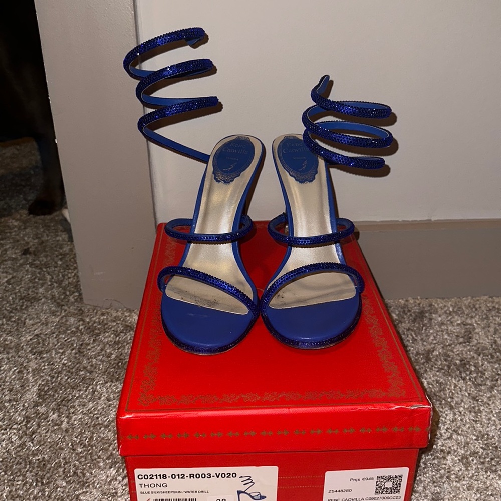Rene Caovilla Blue Silk Snake Wrap Heel
